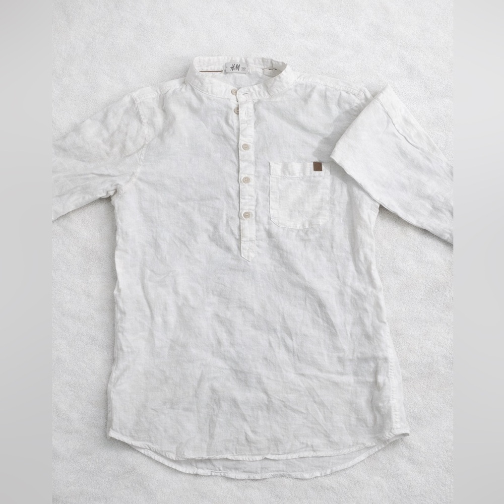 H&M Boys Long Sleeve Henley Shirt Size 8/9 | Off-White / Cream